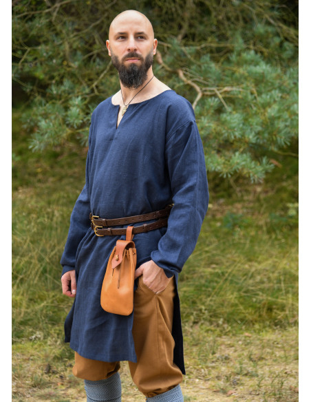 Long Viking linen tunic, dark blue