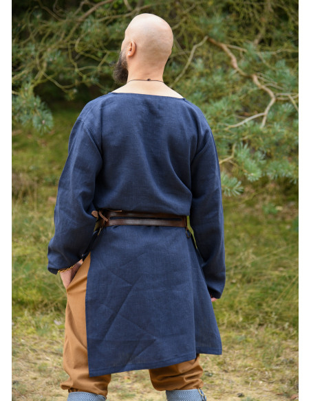 Long Viking linen tunic, dark blue
