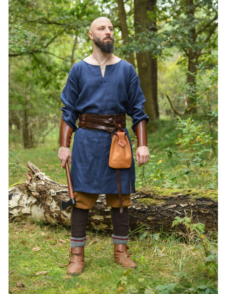 Long Viking linen tunic, dark blue