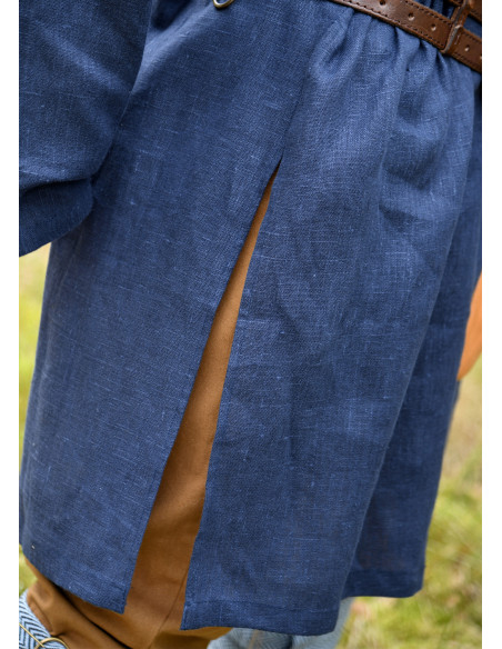Long Viking linen tunic, dark blue