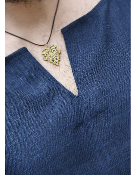 Long Viking linen tunic, dark blue