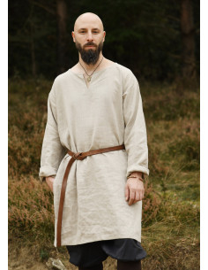 Long Viking tunic made of linen, natural color