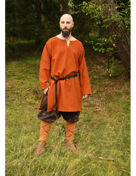 Long Viking wool tunic, orange color