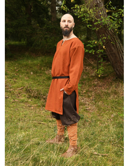 Long Viking wool tunic, orange color