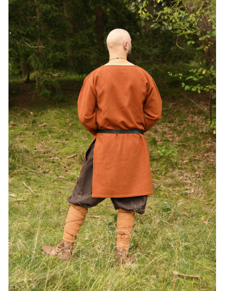 Long Viking wool tunic, orange color