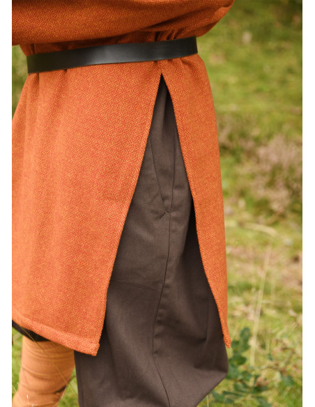 Long Viking wool tunic, orange color