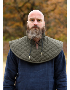 Medieval padded gorget made of cotton, olive green