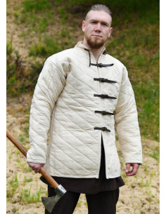 Padded gambeson with buckles, natural color