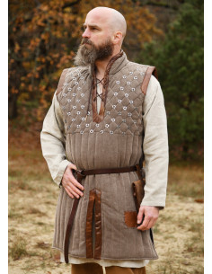Medieval sleeveless decorated gambeson, brown