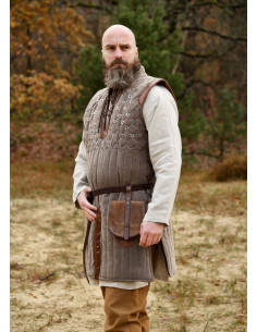 Medieval sleeveless decorated gambeson, brown 2