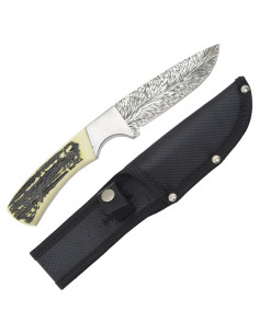 Adventure knife, antler handle, and belt sheath
