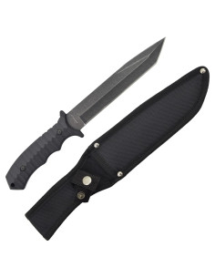 Hunter knife with black blade and sheath