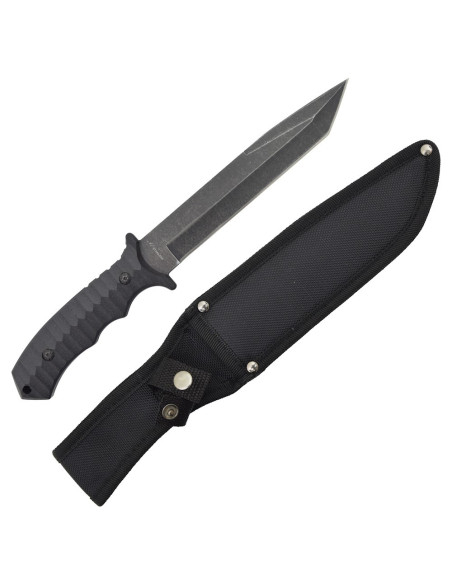 Hunter knife with black blade and sheath