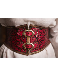 Noble Women's Corset Belt with Brocades - Red