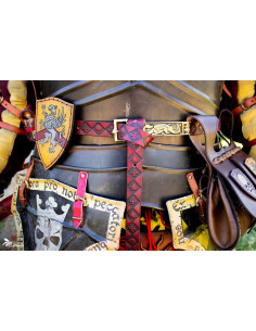 Skull-Cross Fantasy Belt in Red Leather