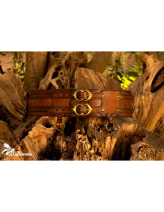 Medieval double tactical belt in leather - Brown