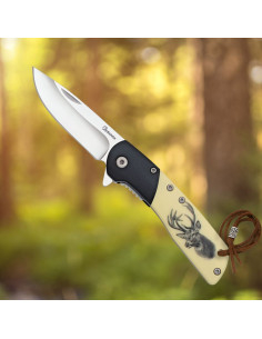 Albainox Deer Knife, black wood ABS (16.20 cm.)