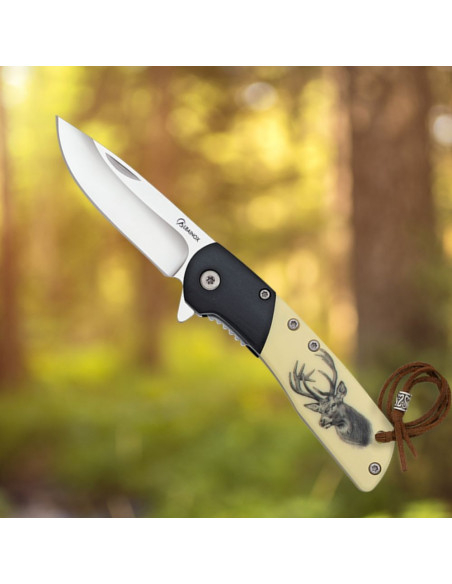 Albainox Deer Knife, black wood ABS...