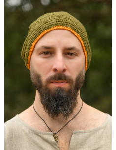 Wool crochet hat, green-yellow