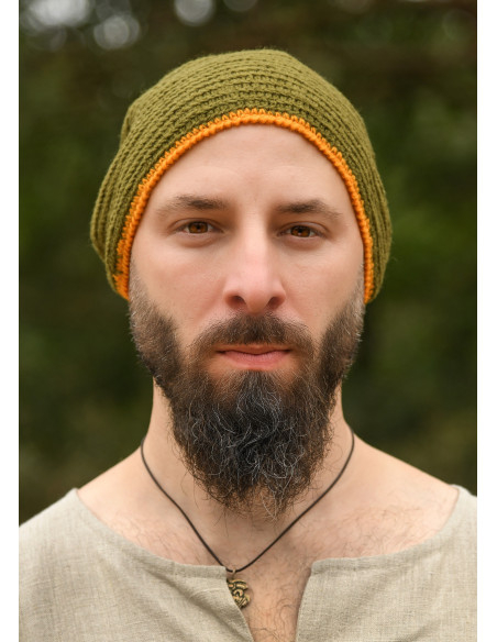 Wool crochet hat, green-yellow