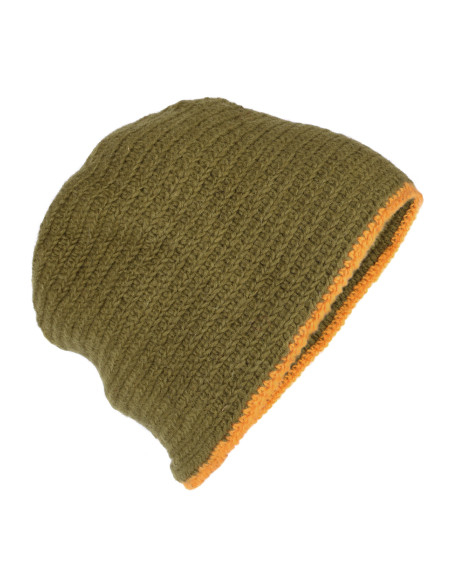Wool crochet hat, green-yellow