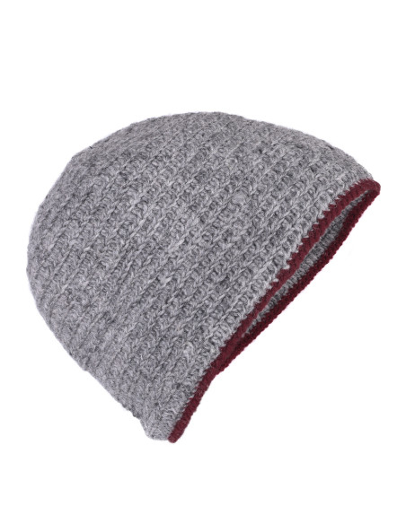Crochet wool hat, grey-red