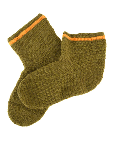 Wool Crochet Socks, green-yellow