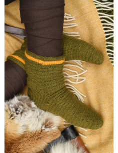Wool Crochet Socks, green-yellow 2