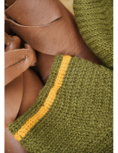 Wool Crochet Socks, green-yellow