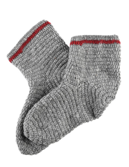 Wool Crochet Socks, gray-red