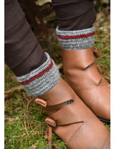 Wool Crochet Socks, gray-red