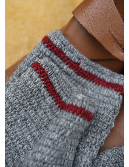 Wool Crochet Socks, gray-red