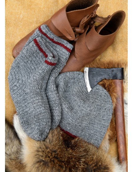 Wool Crochet Socks, gray-red