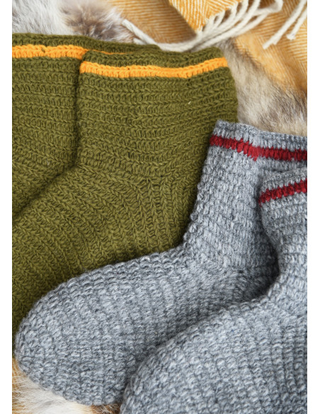 Wool Crochet Socks, gray-red