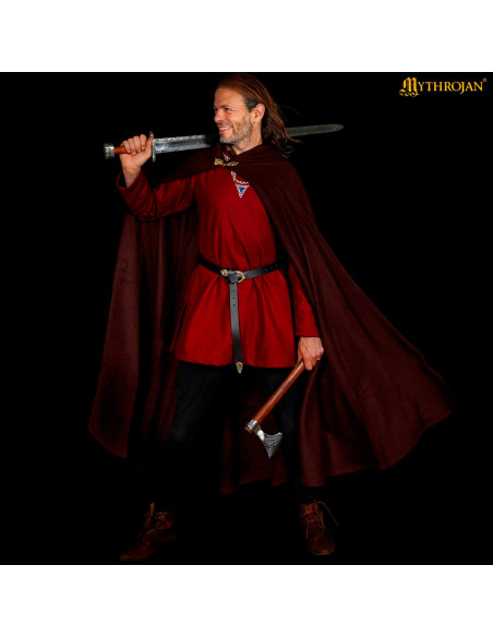 Medieval wool cloak with hood and clasp