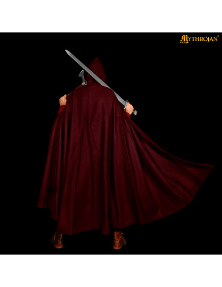 Medieval wool cloak with hood and clasp