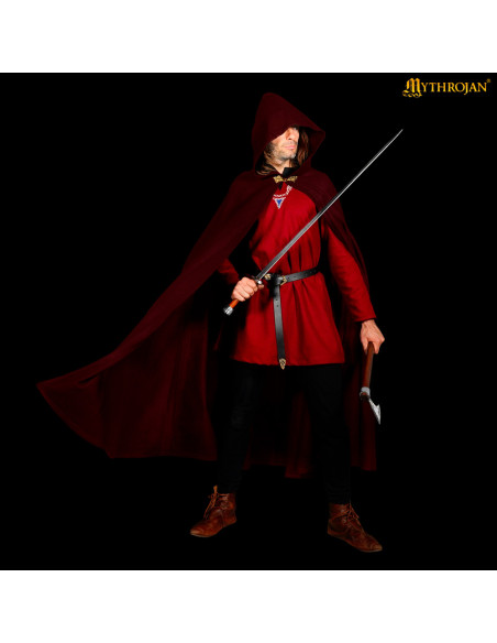 Medieval wool cloak with hood and clasp