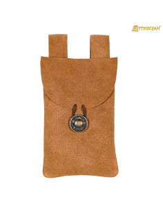 Medieval belt pouch in suede leather, sand color
