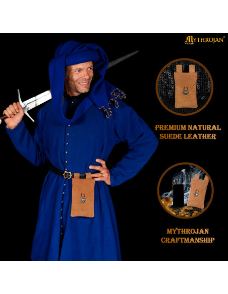 Medieval belt pouch in suede leather,...