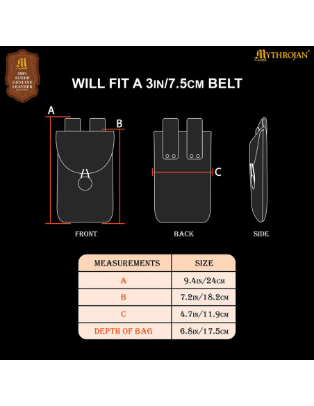 Medieval belt pouch in suede leather,...