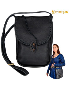 Medieval leather messenger bag, black