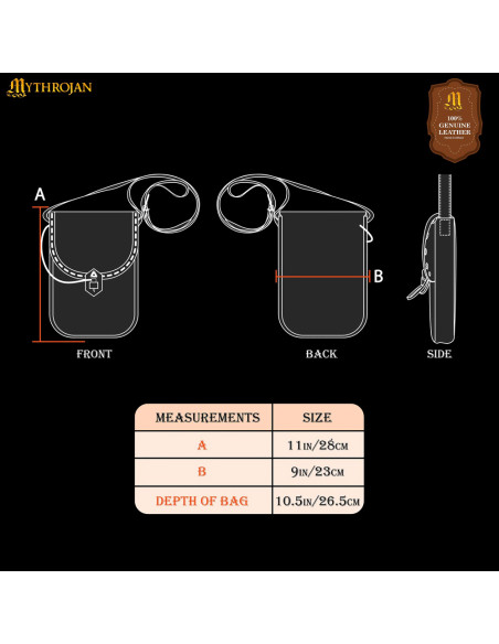 Medieval leather messenger bag, black