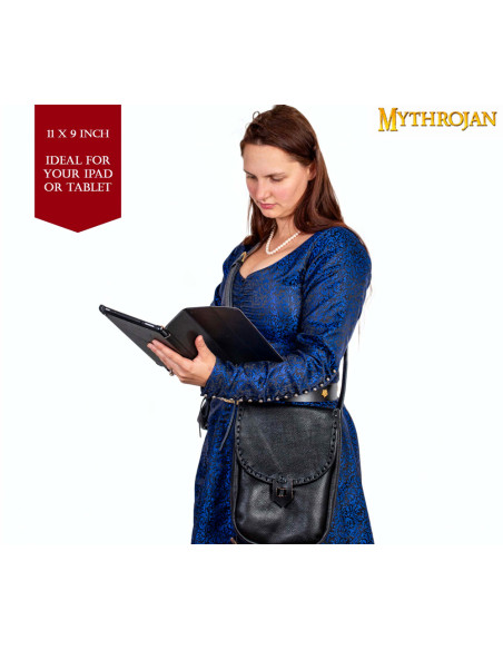 Medieval leather messenger bag, black