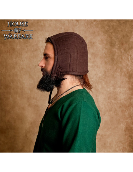 Medieval padded coif, brown