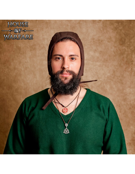 Medieval padded coif, brown