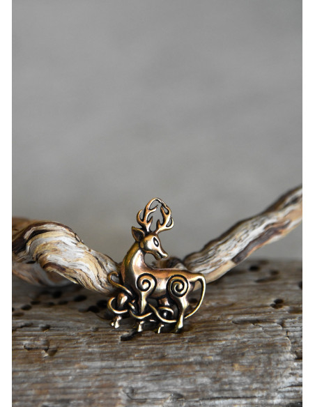 Celtic Deer Pendant in Bronze