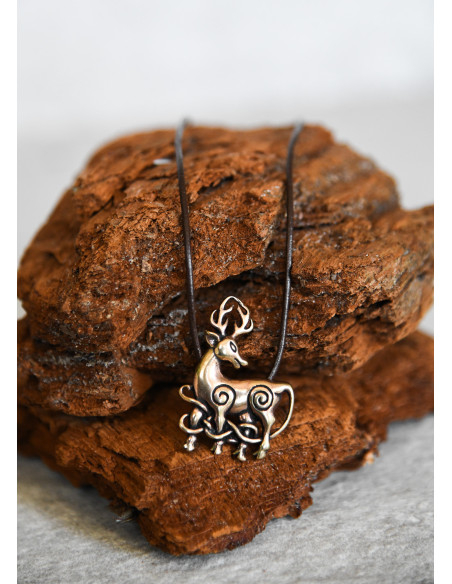 Celtic Deer Pendant in Bronze