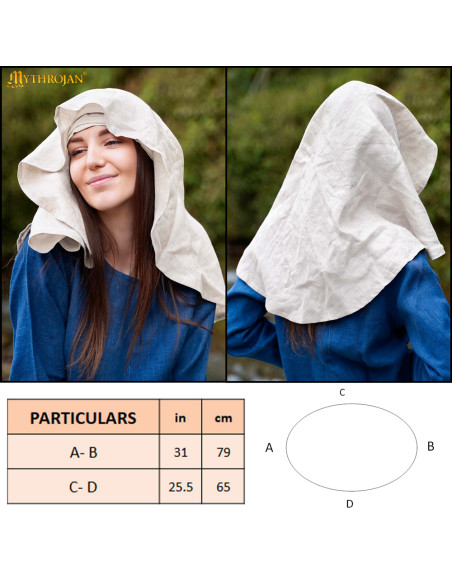 Medieval Veil in Linen and Cotton,...