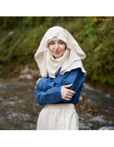 Medieval crescent veil made of linen and cotton, natural... 2