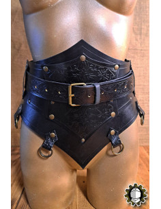 Medieval leather corset with belt model Senua, black color
